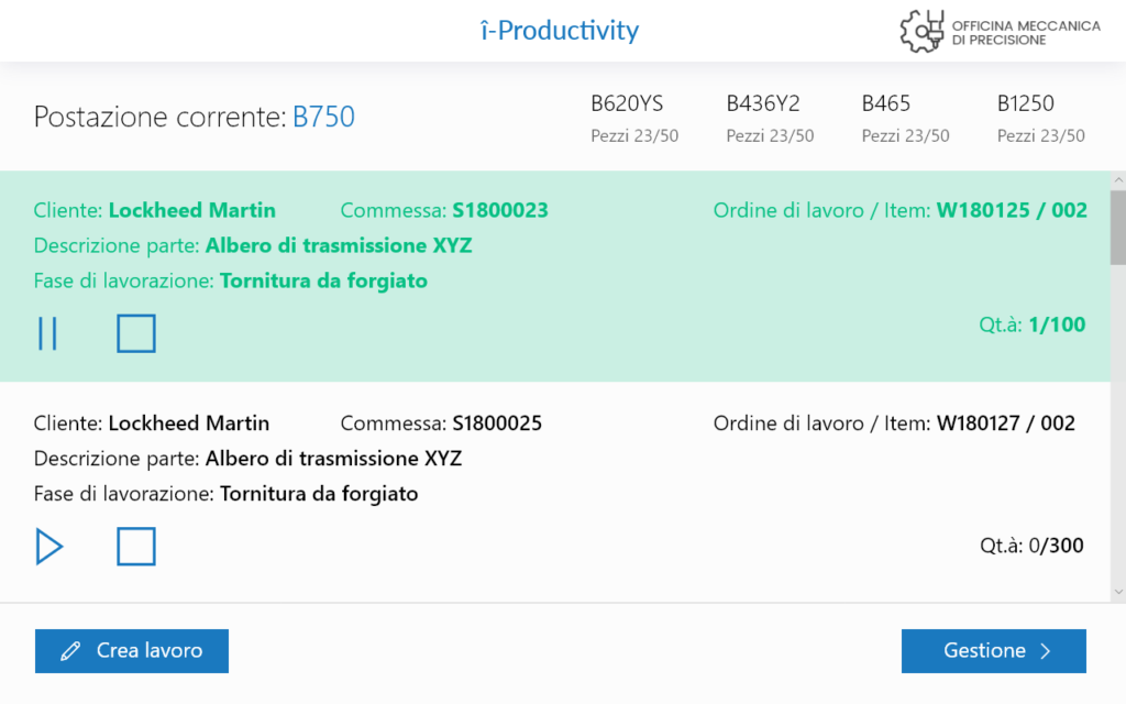 Î-Productivity Interfaccia lato operatore